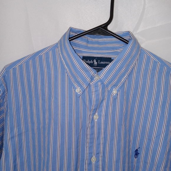Ralph Lauren Mens L Custom Fit Striped Button Down Shirt Blue White Long Sleeve - Picture 4 of 10